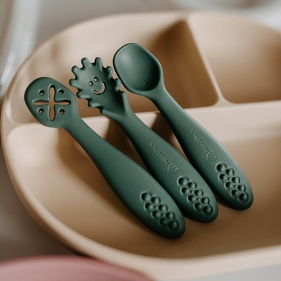 Petite&mars Set silikonových tréninkových lžiček Take&Match 6m+ Misty Green – Zboží Dáma