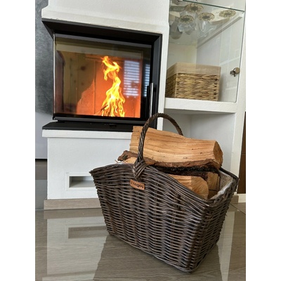 Vingo Hnědý ratanový koš na dřevo s textilií 42 x 30 cm