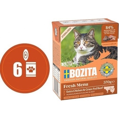 Bozita Cat Fresh Menu Sterilised kousky v rosolu s kuřetem a hovězím 6 x 370 g