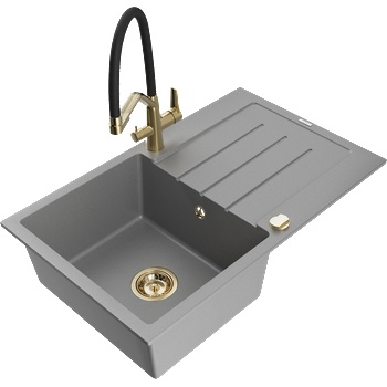 Mexen Bruno гранитна кухненска мивка с 1 отделение с отцеждач и кухненски смесител Duo, сив - 6513-71-671701-57-G (6513-71-671701-57-G)