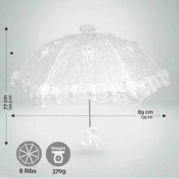 Автоматичен бял дантелен сватбен чадър с панделки Perletti 11229