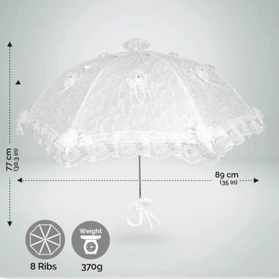 Автоматичен бял дантелен сватбен чадър с панделки Perletti 11229
