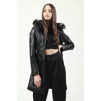 Jacket Club Дамски шлифер от естествена кожа yb-2334 - Черен #318011 (318011_Черно)