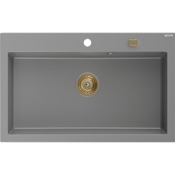 Mexen Elix мивка от гранит с 1 отделение 800 x 500 mm, сива, златен сифон - 6527801005-71-G (6527801005-71-G)
