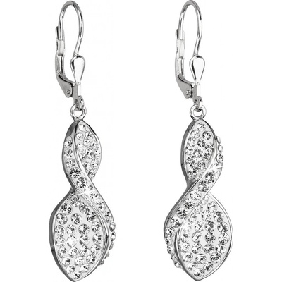 Evolution Group strieborné náušnice visiace s kryštálmi Swarovski biela špirála 31160.1