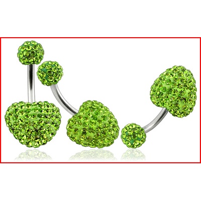 Steel Jewelry piercing zelené srdce z chirurgické oceli PR090164
