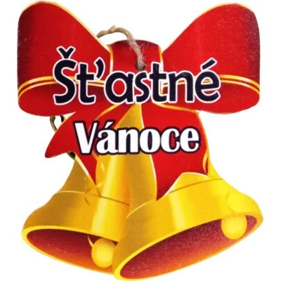 Bondecor Vánoční dřevěná dekorace zvonek "Šťastné Vánoce" 13x15cm Jazyk: CZ