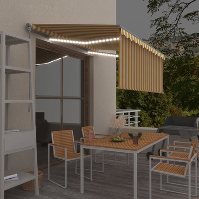 VidaXL Ručně zatahovací markýza s roletou a LED 3 x 2,5 m žluto-bílá