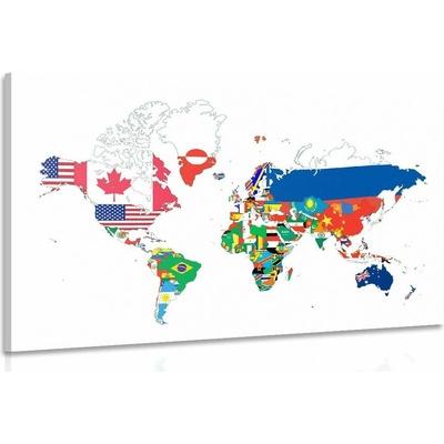Obraz mapa sveta s vlajkami s bielym pozadím