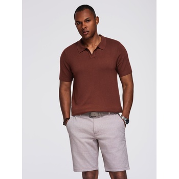 Ombre Clothing Мъжка поло тениска без копчета с класическа плетка - тъмнокафява Ombre Clothing | Kafyav | МЪЖЕ | S