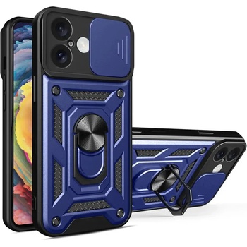 HQWear Брониран калъф Hybrid Armor Camshield iPhone 16 Plus с капак за камера и стойка - син (Hybrid Armor Camshield iPhone 16 Plus blue)