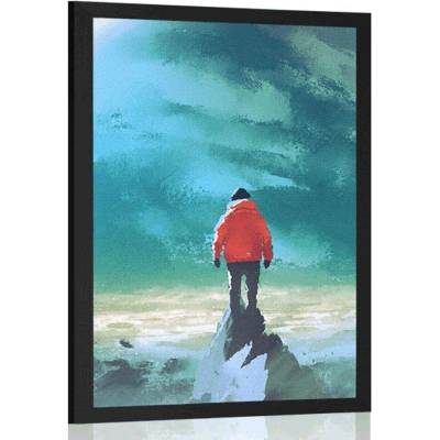 Plakát muž na vrcholu hory - 60x90 no frame