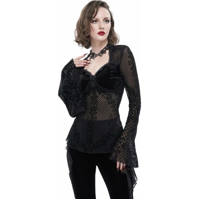 DEVIL FASHION V neck flocked floral classic beauty sexy Gothic w černá