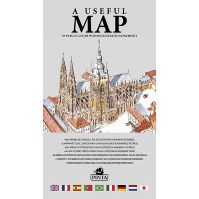 Praktická mapa centra Prahy s 69 ilustracemi historických památek stříbrná