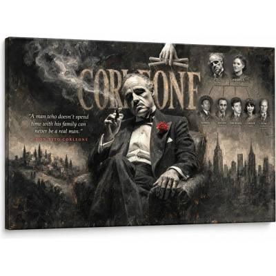 Papilora Obraz Krstný otec – Don Vito Corleone s rodokmeňom rodiny Corleone na plátne - 90x60 cm