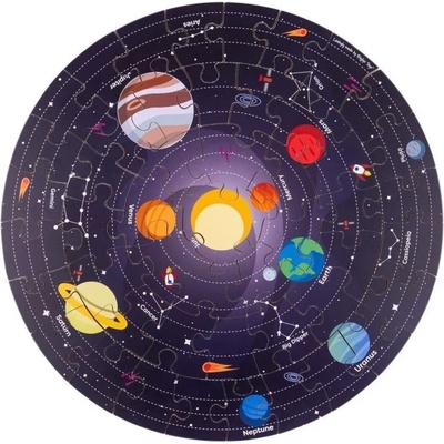 Bigjigs Toys Дървен кръгъл пъзел Bigjigs - Слънчевата система, 50 части (33004)