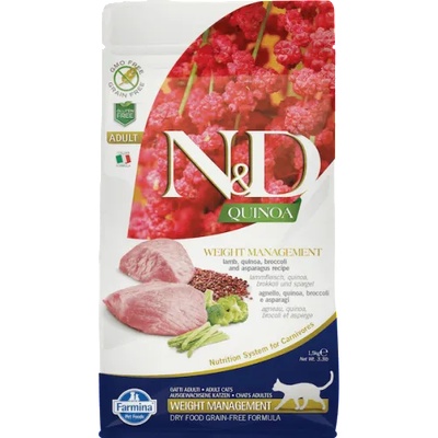 Farmina N&d cat grain free quinoa weight management lamb, broccoli - поддържане на тегло, за котки над 1 година, с агнешко месо, киноа, броколи и аспержи - 5 кг pnd0500039