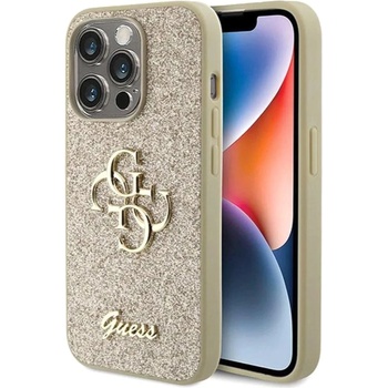 GUESS Калъф Guess - PU Fixed Glitter 4G Metal Logo, iPhone 15 Pro, златист (3666339147808)