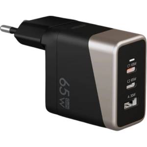 Aten Essentials мрежово зарядно устройство, 3 порта, 65 W, 2x USB-C, 1x USB-A, GaN, черно (UP365)