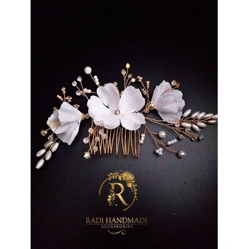 Image 1 of Radi handmade Гребенче за коса с бели цветя и кристали (542)