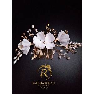 Radi handmade Гребенче за коса с бели цветя и кристали (542)