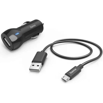 Hama Зарядно за кола Hama, MicroUSB кабел за зареждане, 12 W, 1.0 m, Черно (HAMA-201613)