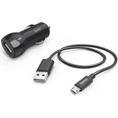 Hama Зарядно за кола Hama, MicroUSB кабел за зареждане, 12 W, 1.0 m, Черно (HAMA-201613)