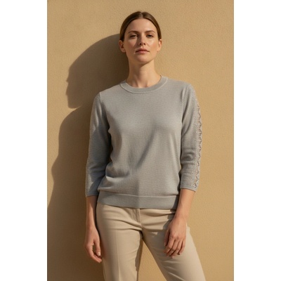 Ovanti Glow šedá úpletová halenka s 3/4 rukávem a krajkou
