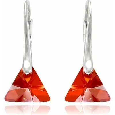 Swarovski Elements Xilion Triangle krystal 12 mm Stříbrné náušnice visací červeno oranžový trojúhelník 39174.2