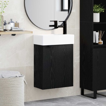 vidaXL Мивка за баня със смесител Черен дъб 45, 5 x 22, 5 x 84 см (889434)