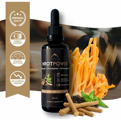 Hrotlife Hrotpower tinktura z Cordyceps + B-komplex + Ashwagandha 60 ml