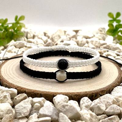 Certom párové macramé náramky Magnezit a Obsidián černý 0475