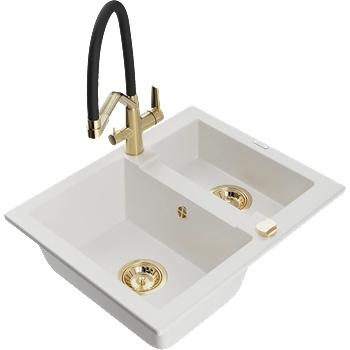 Mexen Carlos гранитна мивка 1, 5-камерна с кухненски смесител Duo, бял - 6518-20-671701-57-G (6518-20-671701-57-G)