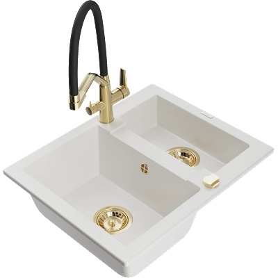 Mexen Carlos гранитна мивка 1, 5-камерна с кухненски смесител Duo, бял - 6518-20-671701-57-G (6518-20-671701-57-G)