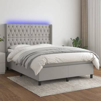 vidaXL Боксспринг легло с матрак и LED, светлосиво, 140x190 см, плат (3138549)