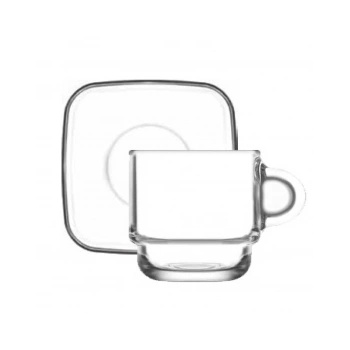 Image 1 of Lav - Комплект стъклени чаши за кафе с чинийки 91мл - 6бр. COZY S1 (0158118)