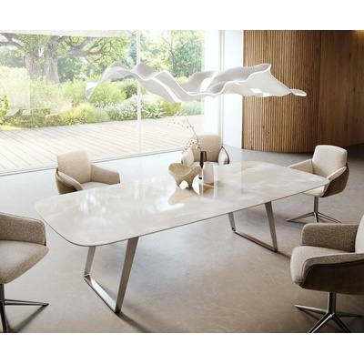 DELIFE Edge oválný 270 x 120 cm keramika Iris FMG Onice Grigio nerezová ocel zkosená podnož