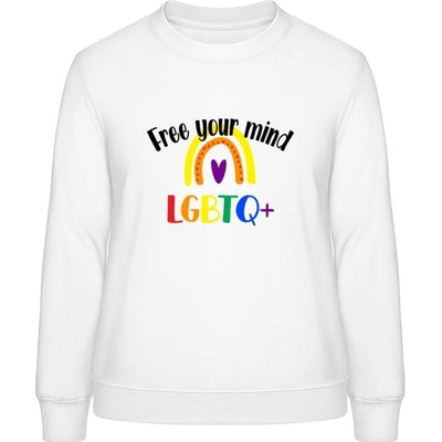 AWDis Sweat mikina Dúhový nápis Free your mind arktická biela