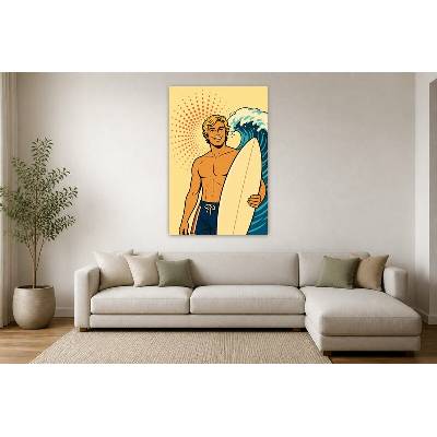 Obraz na plátně – Muž s prknem a vlnou 90 × 135 cm