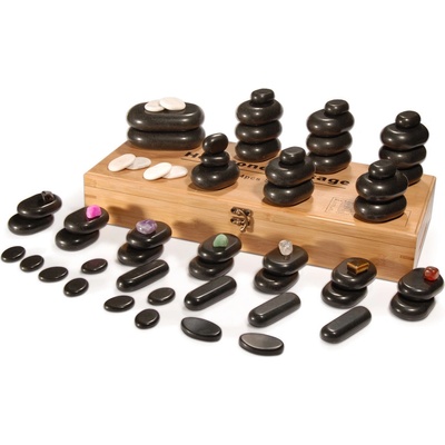 Fabulo Masážní lávové kameny - 64 ks + bambusová krabička