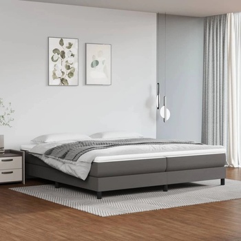 vidaXL Боксспринг легло с матрак, сиво, 200x200 см, изкуствена кожа (3144283)