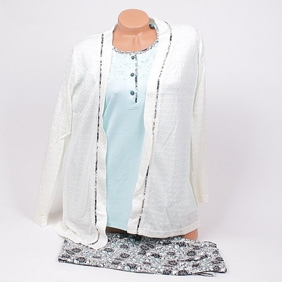 Комплект пижама от три части в бяло и светлосиньо с цветни мотиви