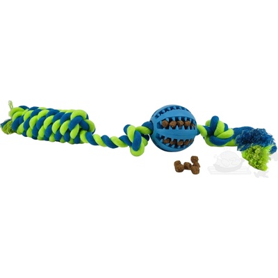 Uniq Pets dentální míček na laně s rukojetí, vůně máty modrý 40 cm