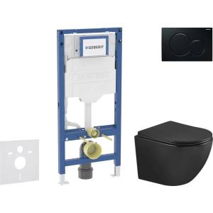 Geberit Duofix - Комплект за стенен монтаж, тоалетна Oudee и седалка с меко затваряне, бутон Sigma01, черен SANI11CA5508 (SANI11CA5508)