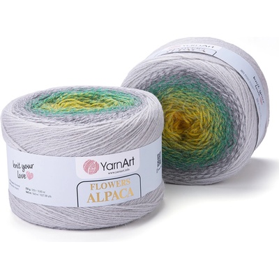 Yarn Art Flowers alpaca 424 žlutá, zelená, smaragdová, šedá