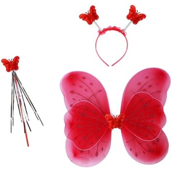 Rappa Крила на пеперуда червени с лента за глава и пръчка