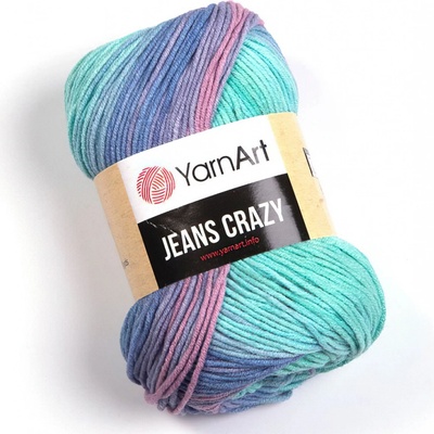 Pletací / háčkovací příze YarnArt JEANS CRAZY 8203 tyrkysová-modrá-starorůžová, melírovaná, 50g/160m