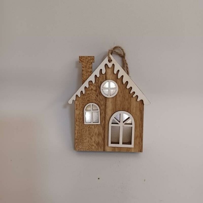 DECOLED Vánoční dřevěná ozdoba na stromeček, domeček, 9 × 12 cm