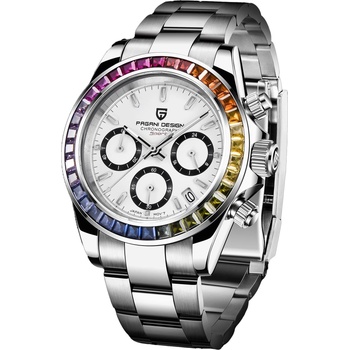 Pagani Мъжки часовник Pagani Design Scopic, Кварцов, Неръждаема стомана, Хронограф, Многоцветен / Бял (PD-1644-COLORF-BLACK)