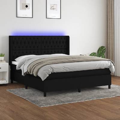 Petrashop 3138567 boxspring postel s matrací a LED černá textil